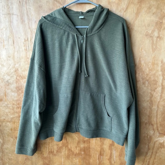 Old Navy Cropped Lightweight Olive Green Full Zip Hooded Sweatshirt - Picture 8 of 8